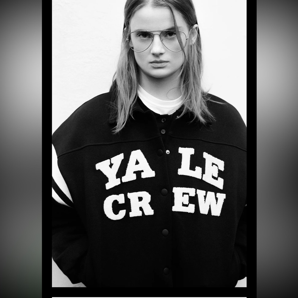 Zara “YALE” Navy and White Bomber Jacket - Picture 2 of 7